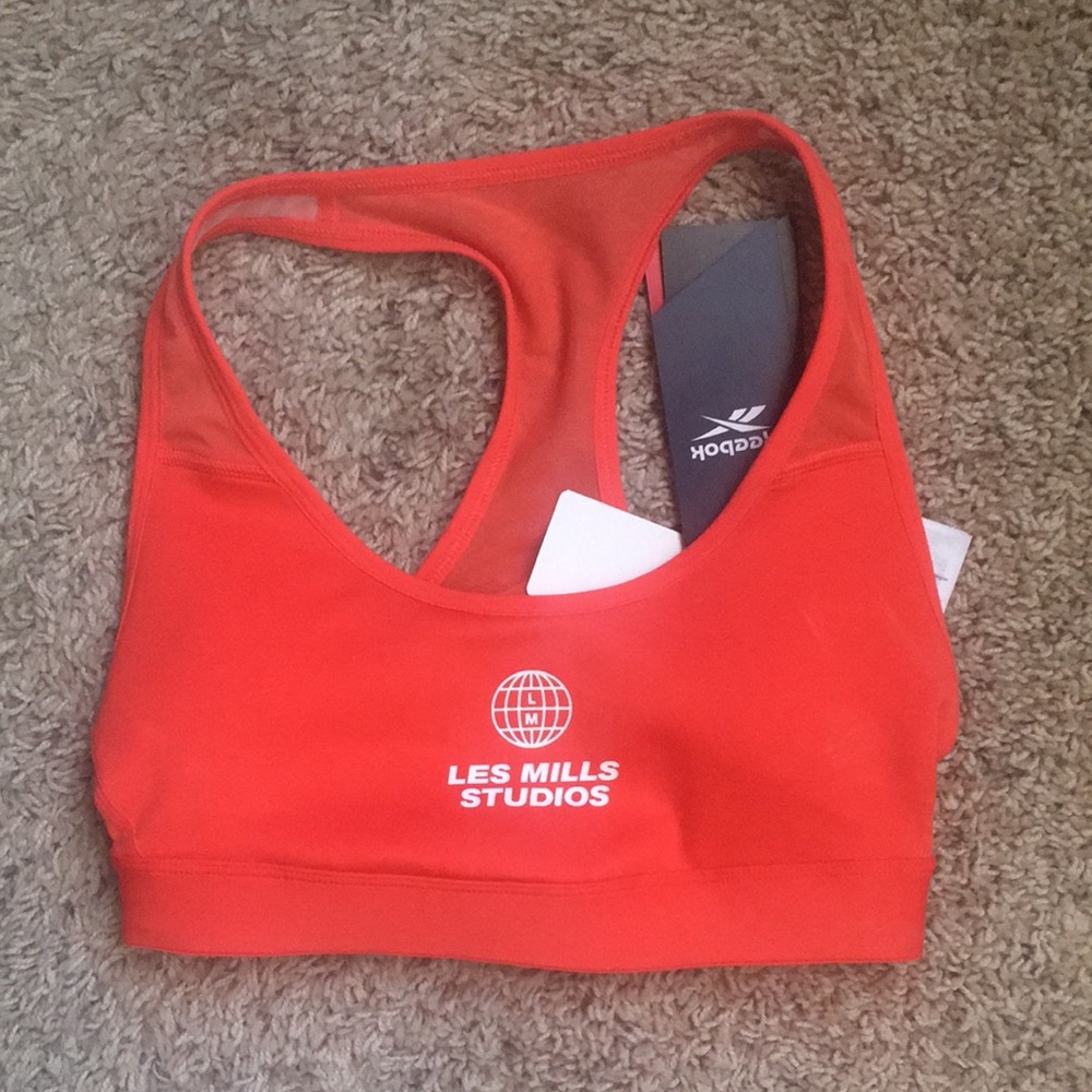Les Mills Reebok red orange racer back sports bra NWT XS Reebok lux